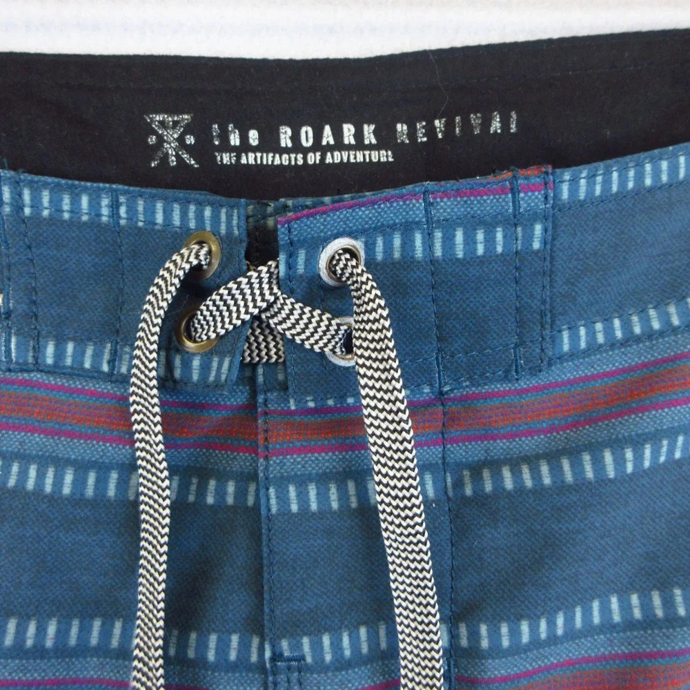 Roark Board Shorts Mens 36 Revival Teal Blue Striped Stretch Surf Swim Skate